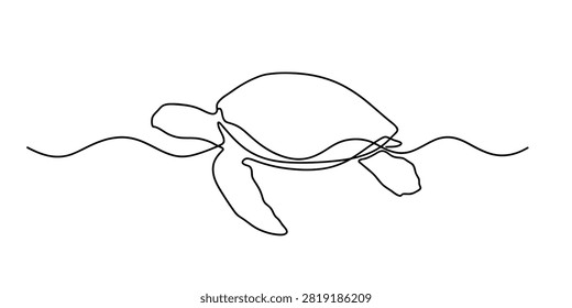 Continuous single line drawing of a sea turtle swimming in the ocean Vector, illustration