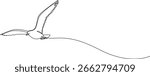 continuous single line drawing of seagull flying, line art vector illustration