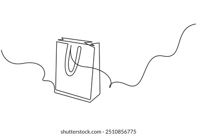 Continuous single line drawing of shopping bag design. Simple paper bag one line vector illustration, Shopping bag line art vector illustration, black Friday element design