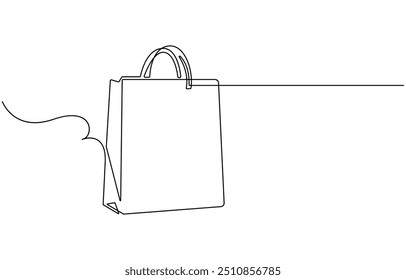 Continuous single line drawing of shopping bag design. Simple paper bag one line vector illustration, Shopping bag line art vector illustration, black Friday element design