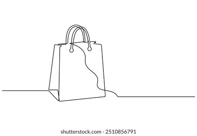 Continuous single line drawing of shopping bag design. Simple paper bag one line vector illustration, Shopping bag line art vector illustration, black Friday element design