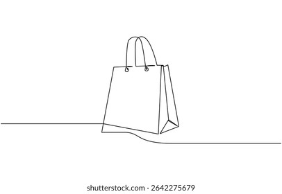 Continuous single line drawing of shopping bag design. Simple paper bag one line vector, Paper bags in single line draw illustration. Editable stroke.