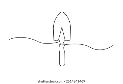 Continuous single line drawing of shovel vector illustration.