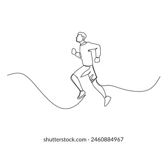 Continuous single line drawing of side view of a young man was running fast on an uphill road. Healthy sport training concept. Design vector illustration