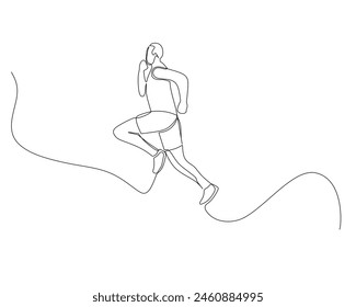 Dibujo continuo de una sola línea de la vista lateral de un hombre que corrió por el camino cuesta arriba. Concepto de entrenamiento deportivo saludable. Ilustración vectorial de diseño