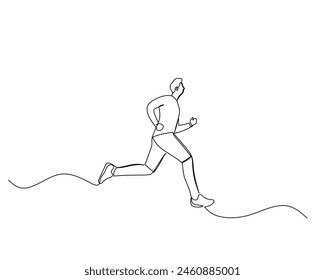 Continuous single line drawing of side view of young man was running fast on the downhill road. Healthy sport training concept. Design vector illustration