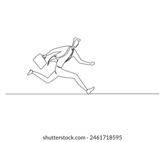 Continuous single line drawing of side view of a man in a tie carrying a suitcase was running fast towards his destination. Healthy sport training concept. Design vector illustration