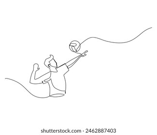 Continuous single line drawing of side view of a male volleyball athlete smashing the ball. sport training concept. volleyball competition design vector illustration