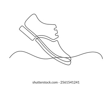 Continuous single line drawing silhouette of men's shoes. The shoes linear icon. One line drawing background. Vector illustration