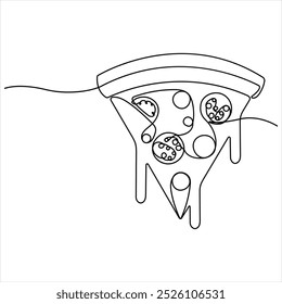 Dibujo continuo de una sola línea de rebanada de concepto de pizza caliente Ilustración vectorial del día mundial de la comida 