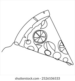 Dibujo continuo de una sola línea de rebanada de concepto de pizza caliente Ilustración vectorial del día mundial de la comida 