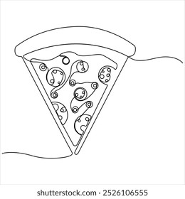 Dibujo continuo de una sola línea de rebanada de concepto de pizza caliente Ilustración vectorial del día mundial de la comida 