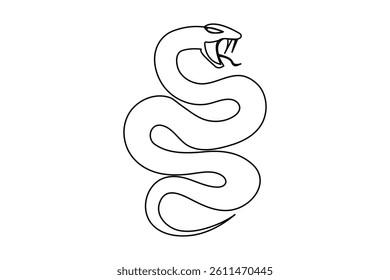Continuous single line drawing of snake outline isolated vector art design