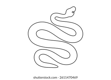 Continuous single line drawing of snake outline isolated vector art design