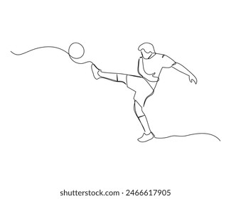 Continuous single line drawing of soccer player who raises his leg high after kicking the ball. footbal tournament event . Design illustration