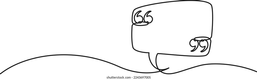 continuous single line drawing of speech bubble with quotation marks, line art vector illustration