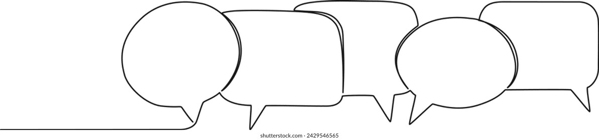 continuous single line drawing of speech bubbles, line art vector illustration