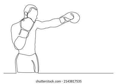 Dibujo continuo de una sola línea de boxeador deportivo hombre punching use guantes vectorial ilustración