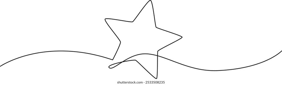 continuous single line drawing of star shape, line art vector illustration