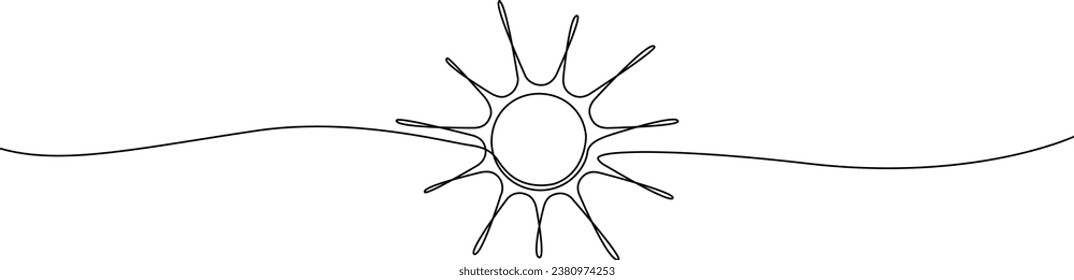 continuous single line drawing of the sun, line art vector illustration