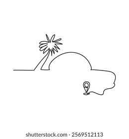 Continuous single line drawing of sunset sunrise outline vector art landscape design,