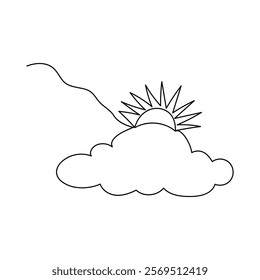 Continuous single line drawing of sunset sunrise outline vector art landscape design,