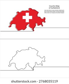 Continuous single line drawing of Switzerland map. White background Map concept for Education, Travel between cities in Switzerland, infographics, Science, Web Presentations in doodle style