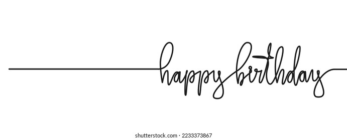 continuous single line drawing of text HAPPY BIRTHDAY isolated on white, line art vector illustration