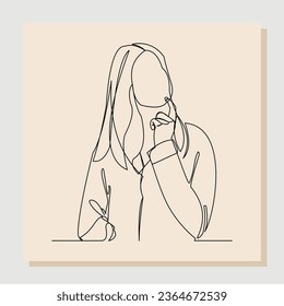 Continuous single line drawing of thinking woman. One line art of business woman thinking idea. Vector illustration