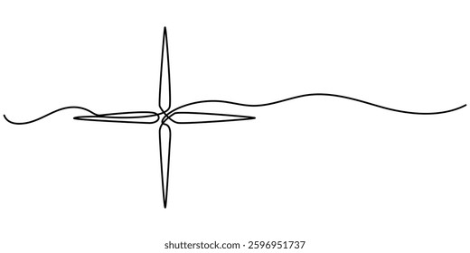 Continuous single line drawing of traveler compass. Old navigate and adventure symbol in simple linear style. Business strategy and adventure concept in editable stroke. Doodle vector illustration.