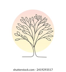 continuous single line drawing of tree vector outline art illustration Minimalist design.