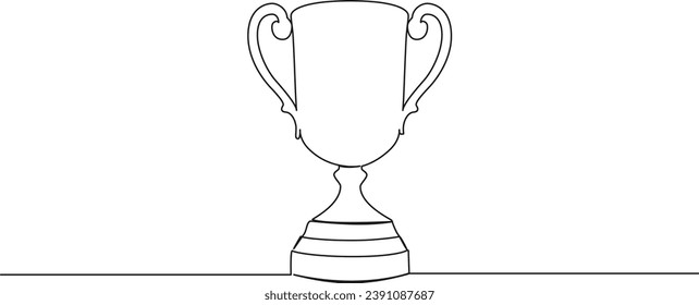 continuous single line drawing of trophy cup, line art vector illustration