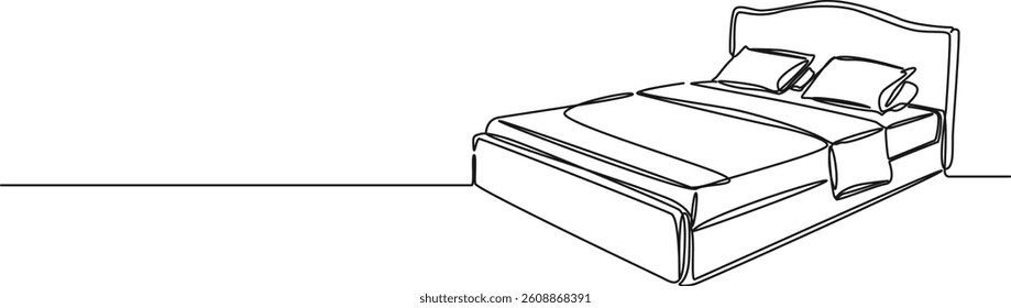 continuous single line drawing of a twin bed, line art vector illustration