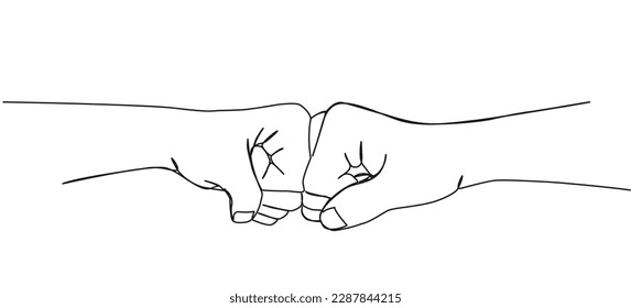 continuous single line drawing of two people doing a fist bump, line art vector illustration