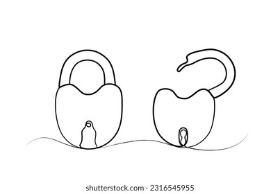 continuous single line drawing of two padlocks in one line.