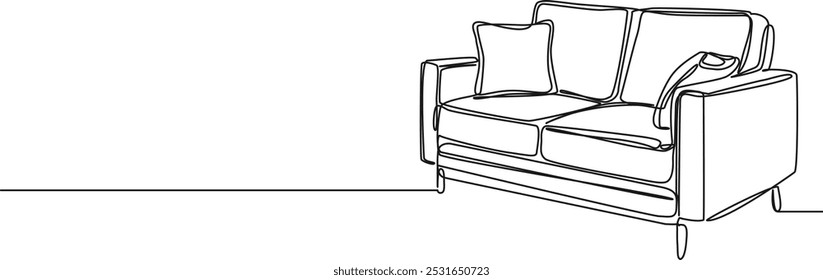 continuous single line drawing of two-seater sofa, line art vector illustration