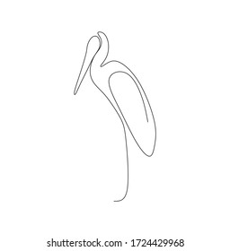 Continuous single line drawing vector illustration of a standing stork