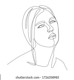 Continuous single line drawing vector of a young woman close up face