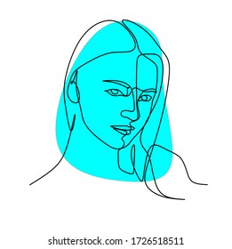 Continuous single line drawing vector of a beautiful young woman close up face