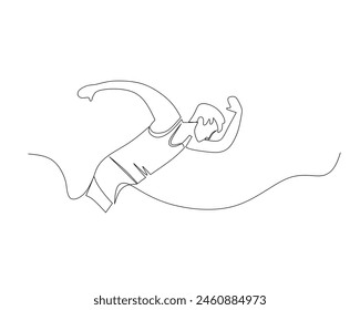 Continuous single line drawing of view from the side the man ran very fast and almost fell. Healthy sport training concept. Design vector illustration