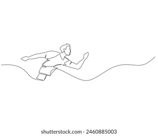 Continuous single line drawing of view from side of men run as hard as they can. Healthy sport training concept. Design vector illustration