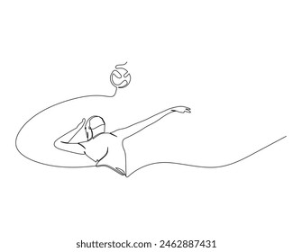 Continuous single line drawing of view from below of female volleyball athlete jumping high to smash. sport training concept. volleyball competition. Design vector illustration