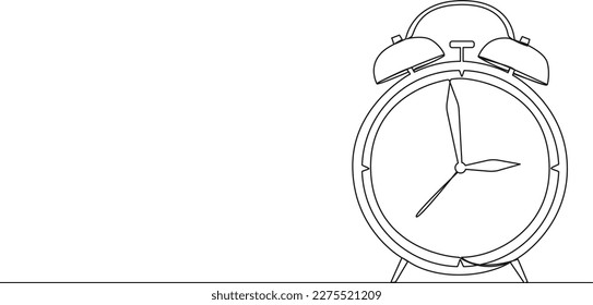 continuous single line drawing of vintage alarm clock, line art vector illustration
