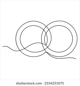 Continuous single line drawing of wedding rings romantic elegance concept and symbol proposal engagement and love marriage invitation outline design vector illustration