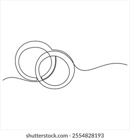 Continuous single line drawing of wedding rings romantic elegance concept and symbol proposal engagement and love marriage invitation outline design vector illustration