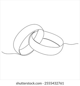 Continuous single line drawing of wedding rings romantic elegance concept and symbol proposal engagement and love marriage invitation outline design vector illustration