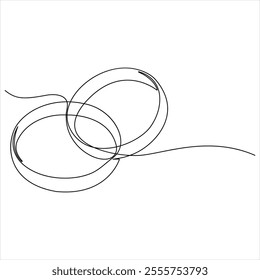 Continuous single line drawing of wedding rings romantic elegance concept and symbol proposal engagement and love marriage invitation outline design vector illustration