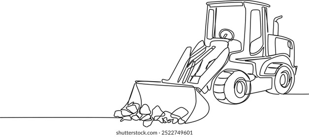 desenho contínuo de linha única de uma carregadeira de rodas, ilustração de vetor de arte de linha