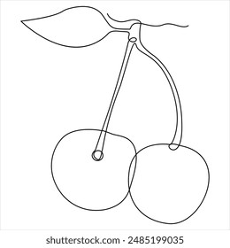 Dibujo continuo de una sola línea de cerezas orgánicas enteras Ilustración vectorial de fruta