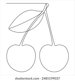 Continuous single line drawing of whole healthy organic cherries fruit Vector illustration